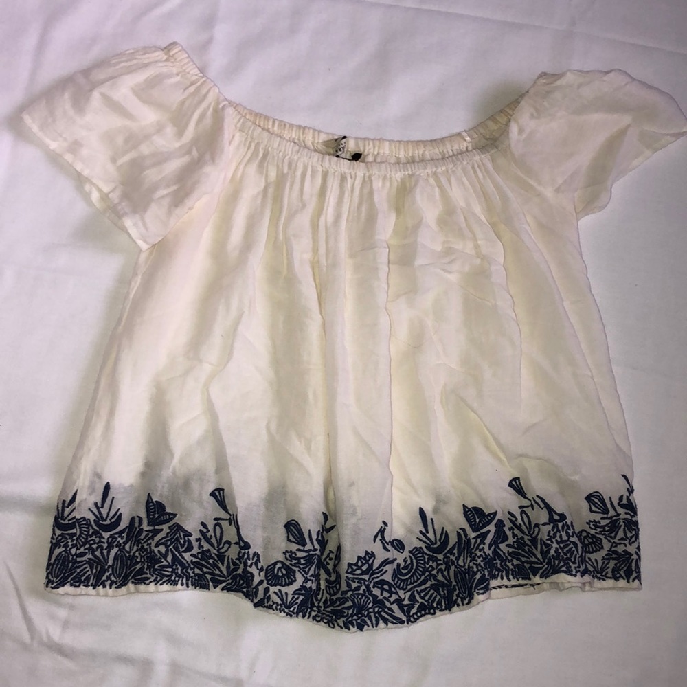 Off the shoulder top with navy embroidery